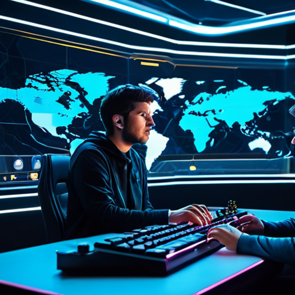 A group of professional e-sports players, fully clothed in modern, modest gaming attire, intensely focused on a large, illuminated holographic map. The map displays abstract strategic indicators, unit movements, and resource nodes, reflecting complex real-time strategy gameplay. The setting is a clean, futuristic gaming arena with soft, ambient lighting. Professional photography, high detail, sharp focus, vibrant colors, cinematic composition, safe for work, appropriate content, fully clothed, professional dress, perfect anatomy, correct proportions, natural pose, well-formed hands, proper finger count, natural body proportions, modest clothing, family-friendly.
