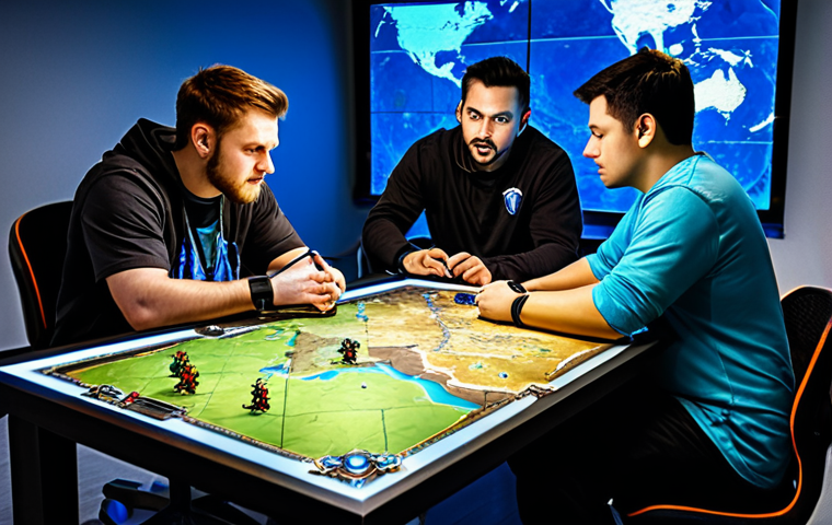 Team Strategy Session**

"A diverse group of fully clothed professional Warcraft 3 players in modest esports attire gathered around a large table, reviewing strategy on a holographic display showing a Warcraft 3 map. Modern, well-lit practice room. Safe for work, appropriate content, perfect anatomy, correct proportions, natural pose, professional environment, fully clothed, family-friendly."

**