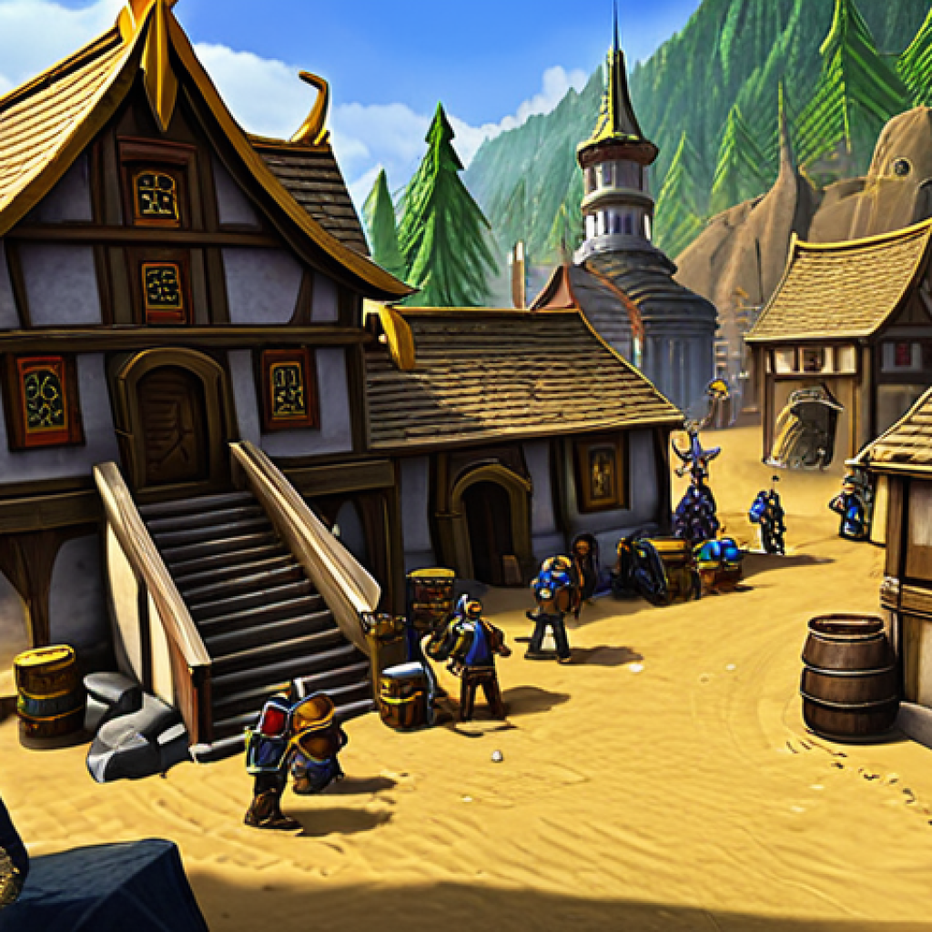 워크래프트3 숲 활용 전략 - संसाधन प्रबंधन**

"A busy gold mine in Warcraft 3, workers diligently mining gold, a Town Hall in th...