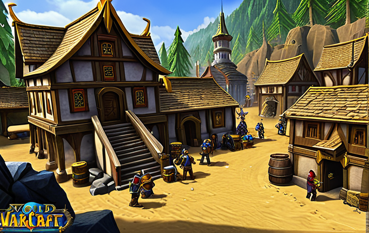 워크래프트3 숲 활용 전략 - संसाधन प्रबंधन**

"A busy gold mine in Warcraft 3, workers diligently mining gold, a Town Hall in th...