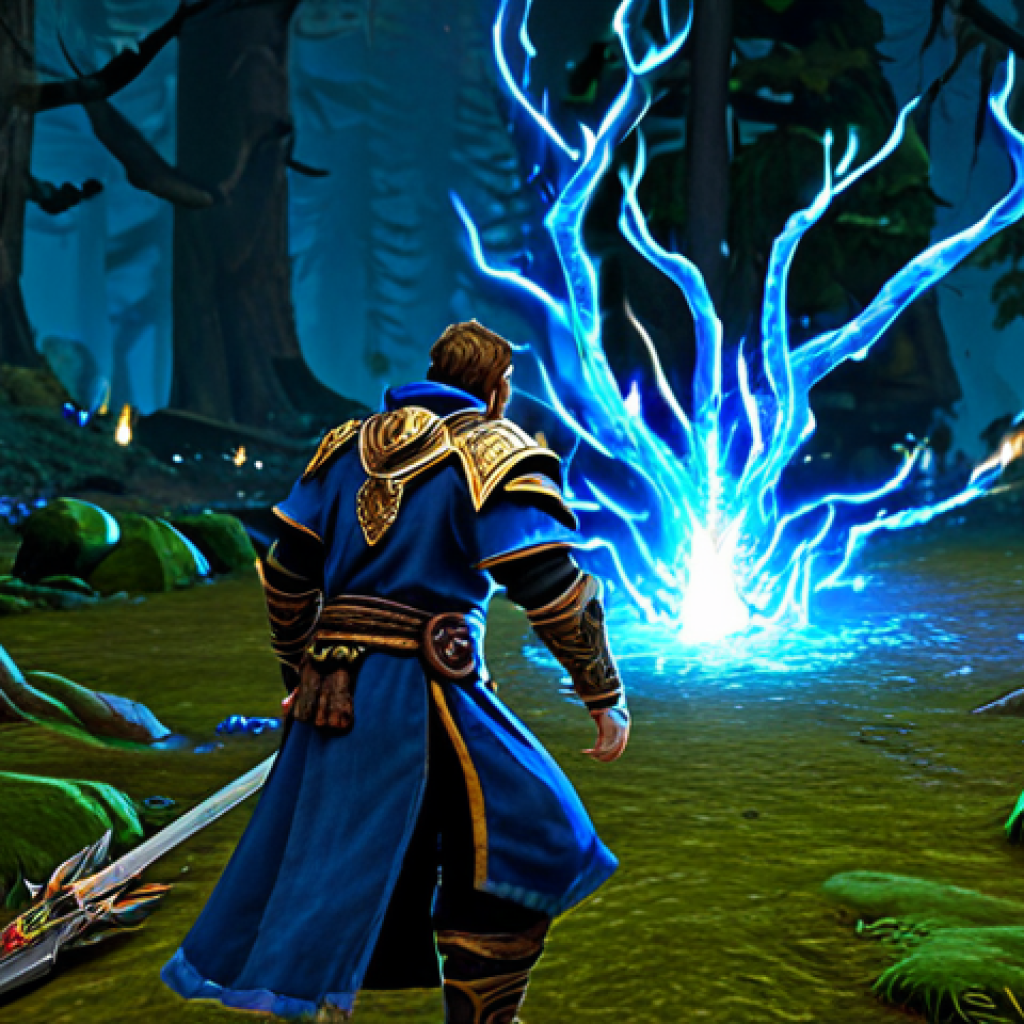 워크래프트3 대규모 전투 승리 전략 - **Image Prompt 1: Hero Management & Early Game Impact**
    A dramatic close-up of a Human Archmage,...