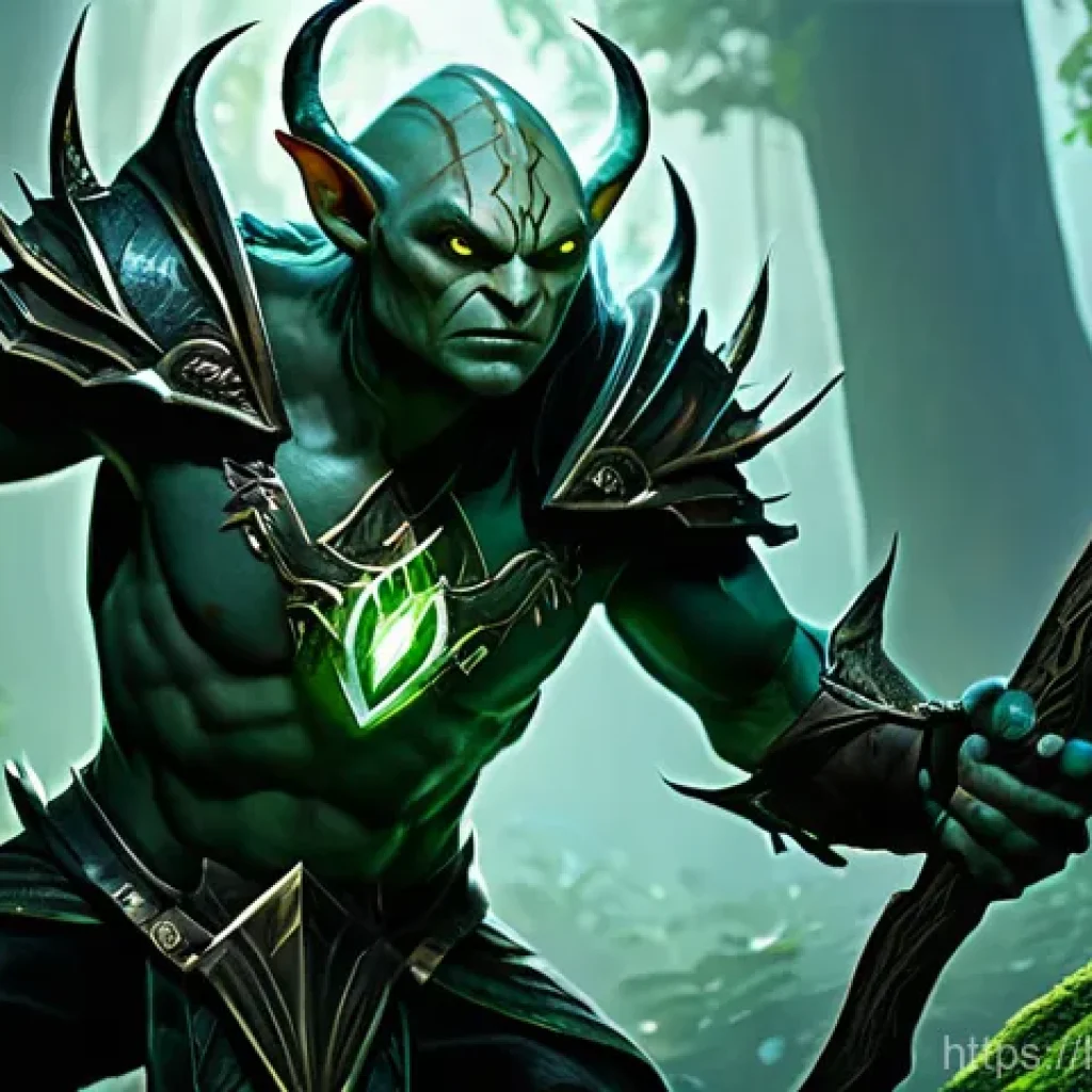 워크래프트3 골렘 사냥 루트 - **Prompt:** A brave and agile Night Elf Demon Hunter, clad in intricate leather armor with glowing f...