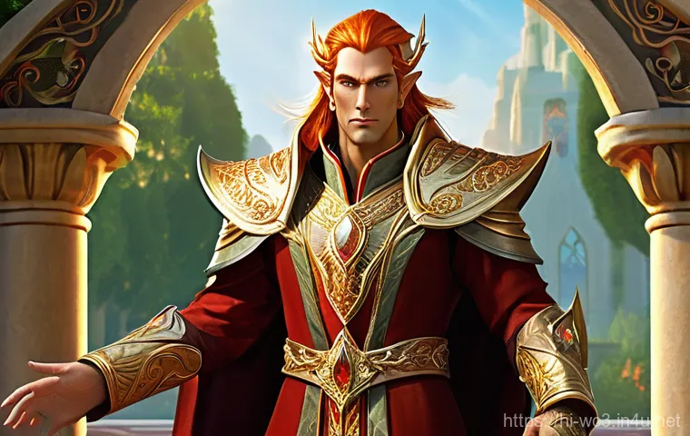 워크래프트3 최고 인기 스킨 투표 - **Blood Elf Kael'thas Sunstrider:** A majestic and regal Blood Elf mage, depicted in a full, intrica...