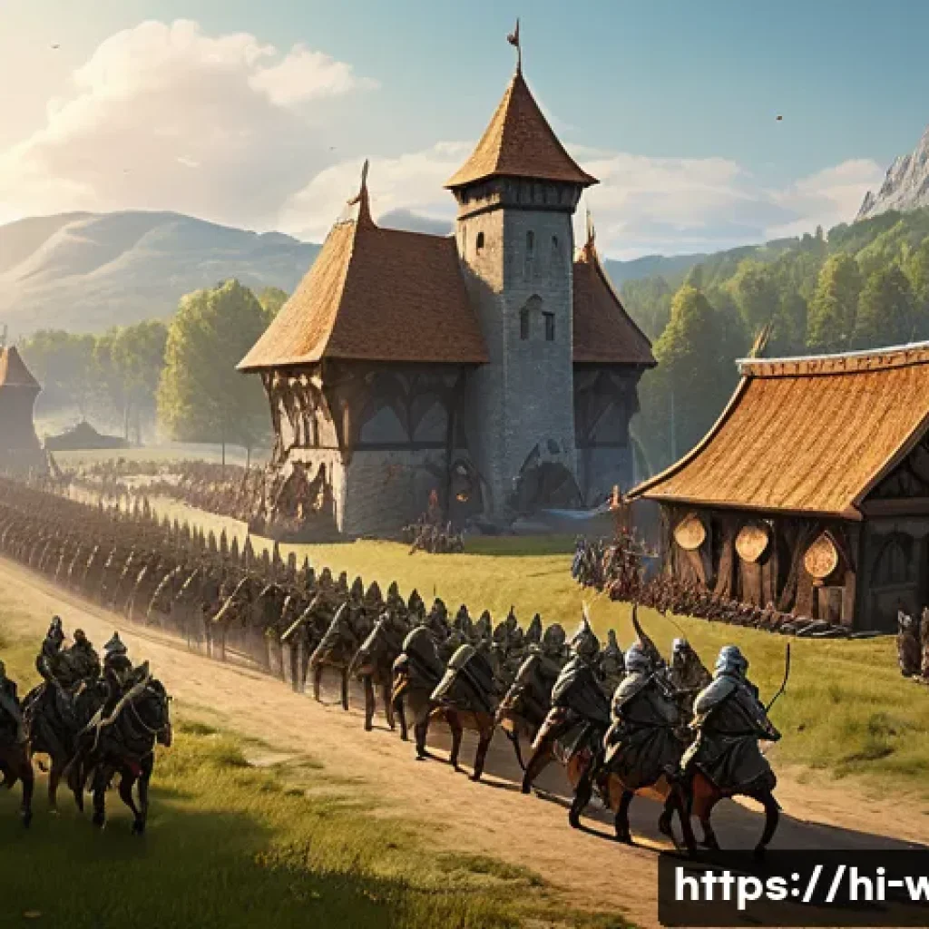 워크래프트3 테크트리 이해하기 - A detailed fantasy battlefield scene showing a balanced human race army formation with warriors in f...