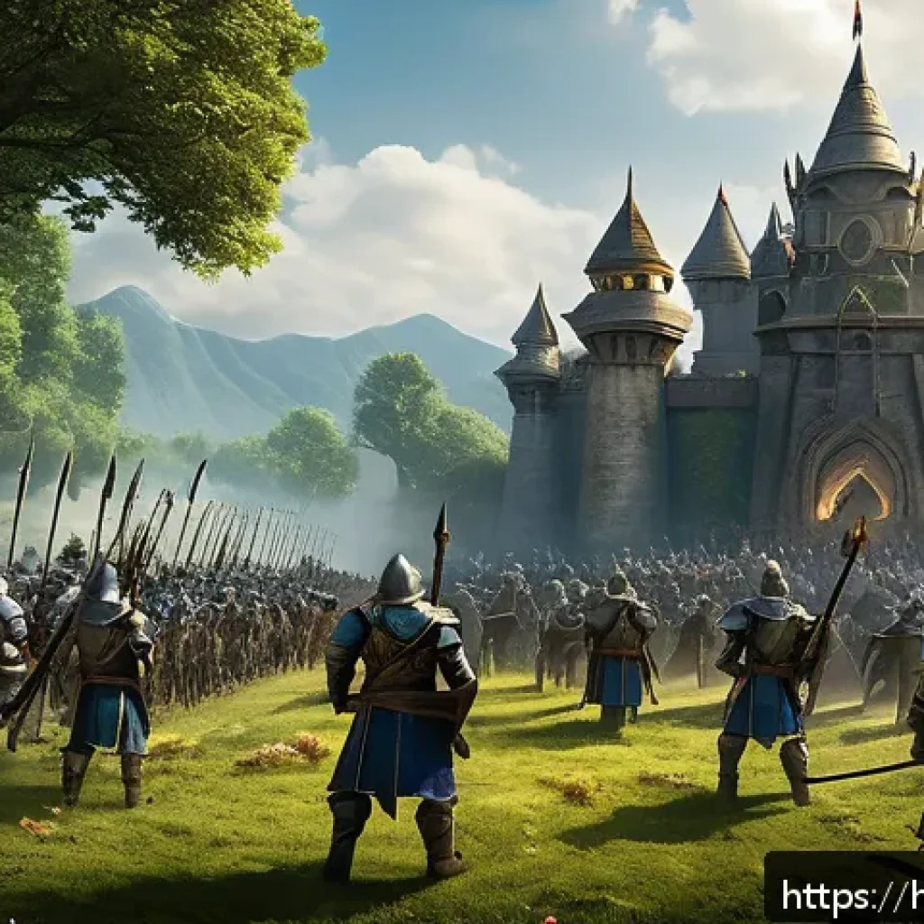 워크래프트3 러시 방어 전략 - A detailed fantasy battlefield scene inspired by Warcraft 3, showcasing a mixed army formation with ...